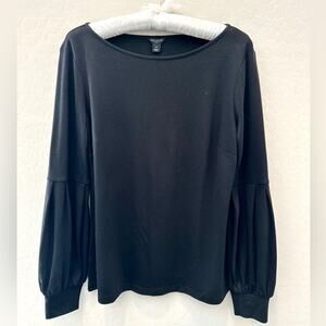 ANN TAYLOR | Petite Black Balloon Sleeve Stretch Top | Medium
